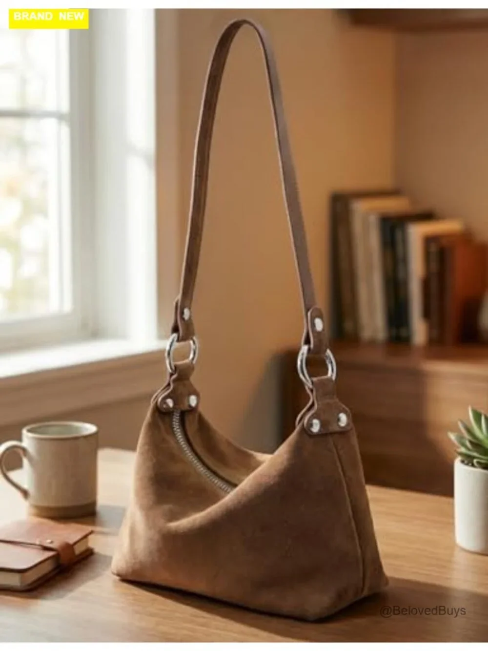 Premium Genuine Suede Leather Hobo Shoulder Bag Crossbody Purse with Adjustable